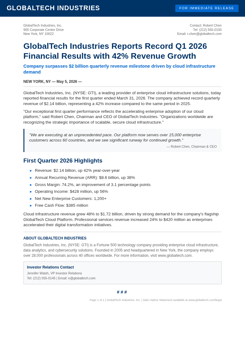 Corporate Standard Press Release